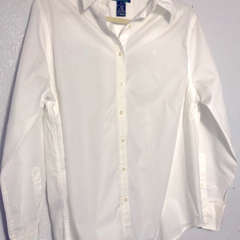 Ralph Lauren White Basic Button Down Blouse 1X - Picture 3 of 7